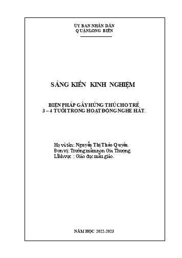 Sáng kiến kinh nghiệm Một số biện pháp gây hứng thú cho trẻ 3-4 tuổi trong hoạt động nghe hát