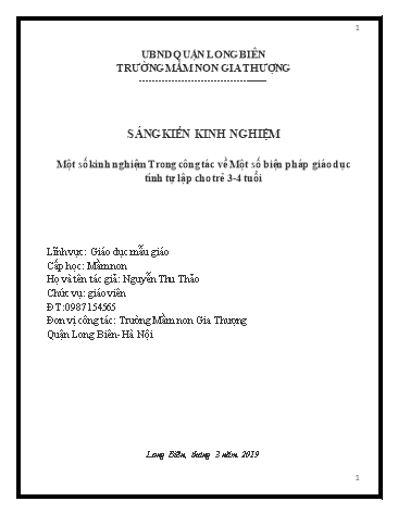 Sáng kiến kinh nghiệm Một số biện pháp giáo dục tính tự lập cho trẻ mẫu giáo 3-4 tuổi