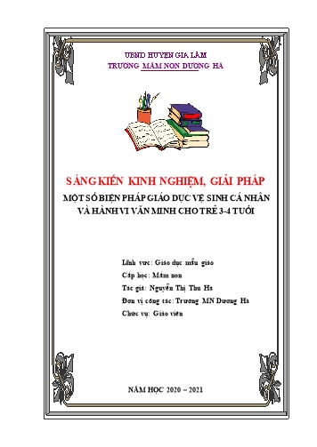 Sáng kiến kinh nghiệm Một số biện pháp giáo dục vệ sinh cá nhân và hành vi văn minh cho trẻ 3-4 tuổi