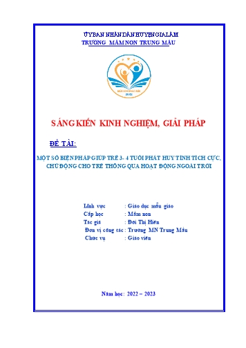 Sáng kiến kinh nghiệm Một số biện pháp giúp trẻ 3-4 tuổi phát huy tính tích cực, chủ động cho trẻ thông qua hoạt động ngoài trời