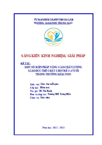 Sáng kiến kinh nghiệm Một số biện pháp nâng cao chất lượng giáo dục thể chất cho trẻ 3-4 tuổi ở Trường Mầm non Trung Mầu