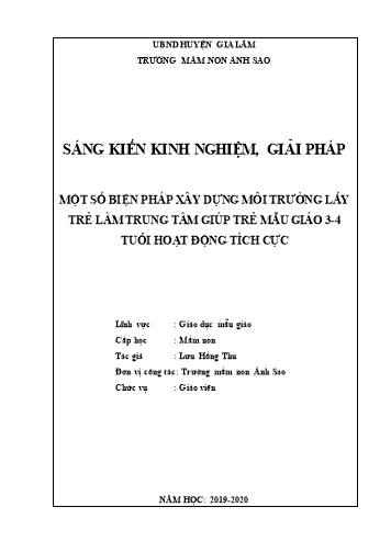 Sáng kiến kinh nghiệm Một số biện pháp xây dựng môi trường lấy trẻ làm trung tâm giúp trẻ mẫu giáo 3-4 tuổi hoạt động tích cực