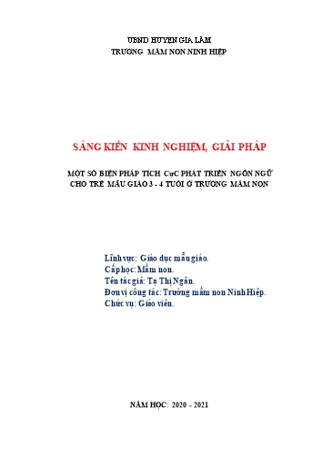 SKKN Các biện pháp phát triển ngôn ngữ cho trẻ mẫu giáo bé ở Trường Mầm non Ninh Hiệp