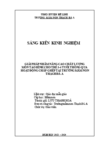 SKKN Giải pháp nhằm nâng cao chất lượng môn tạo hình cho trẻ 3-4 tuổi thông qua hoạt động chắp ghép tại Trường Mầm non Thạch Đà A