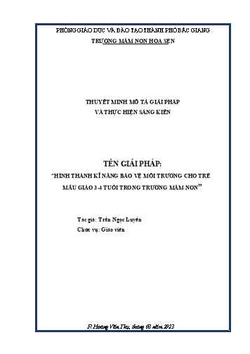 SKKN Hình thành kĩ năng bảo vệ môi trường trong trường mầm non cho trẻ mẫu giáo 3-4 tuổi