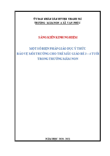 SKKN Một số biện pháp giáo dục ý thức bảo vệ môi trường cho trẻ mẫu giáo bé 3-4 tuổi trong Trường Mầm non xã Vạn Phúc