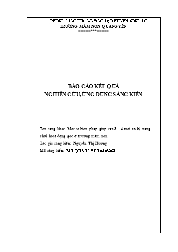 SKKN Một số biện pháp giúp trẻ 3-4 tuổi có kỹ năng chơi hoạt động góc ở Trường Mầm non Quang Yên