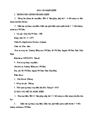 SKKN Một số biện pháp giúp trẻ 3-4 tuổi nâng cao khả năng cảm thụ văn học tại Trường Mầm non Vũ Tiến