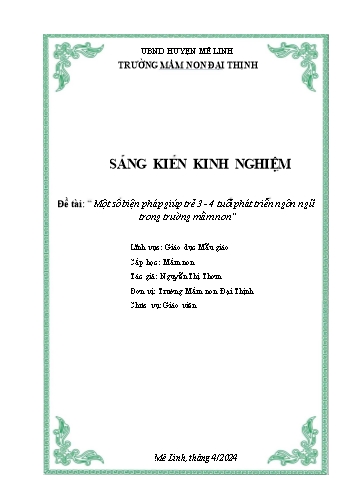 SKKN Một số biện pháp giúp trẻ 3-4 tuổi phát triển ngôn ngữ trong Trường Mầm non Đại Thịnh