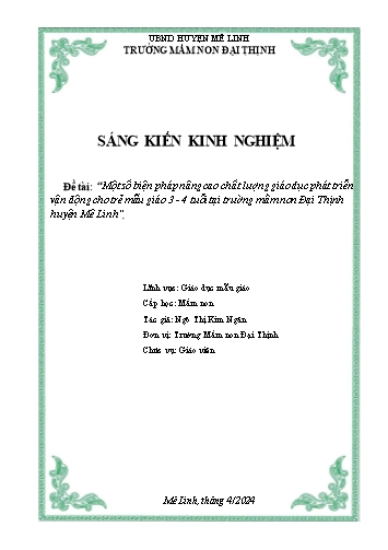 SKKN Một số biện pháp nâng cao chất lượng giáo dục phát triển vận động cho trẻ mẫu giáo 3-4 tuổi tại Trường Mầm non Đại Thịnh huyện Mê Linh