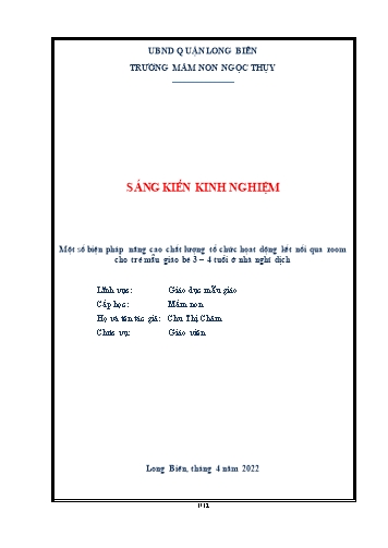 SKKN Một số biện pháp nâng cao chất lượng tổ chức hoạt động kết nối qua zoom cho trẻ mẫu giáo bé 3-4 tuổi ở nhà nghỉ dịch