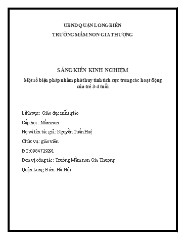 SKKN Một số biện pháp nhằm phát huy tính tích cực trong các hoạt động của trẻ 3-4 tuổi