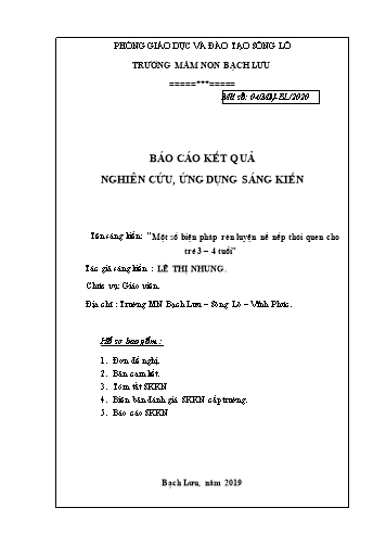 SKKN Một số biện pháp rèn luyện nề nếp thói quen cho trẻ 3-4 tuổi tại Trường Mầm non Bạch Lưu