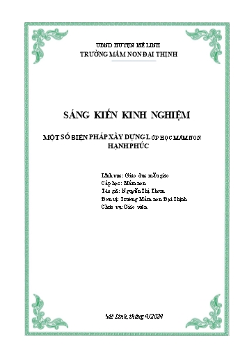 SKKN Một số biện pháp xây dựng lớp học mầm non hạnh phúc tại Trường Mầm non Đại Thịnh