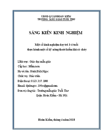 SKKN Một số kinh nghiệm dạy trẻ 3-4 tuổi thực hành một số kỹ năng thoát hiểm khi có cháy