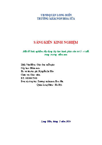 SKKN Một số kinh nghiệm xây dựng lớp học hạnh phúc cho trẻ 3-4 tuổi trong Trường Mầm non Hoa Sữa