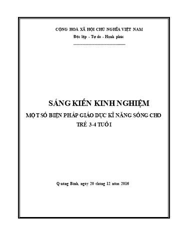 Sáng kiến kinh nghiệm Một số biện pháp giáo dục kỹ năng sống cho trẻ 3-4 tuổi