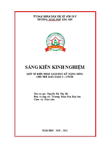 Sáng kiến kinh nghiệm Một số biện pháp giáo dục kỹ năng sống cho trẻ mẫu giáo 3-4 tuổi