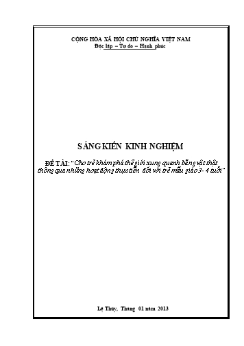 SKKN Cho trẻ khám phá thế giới xung quanh bằng vật thật thông qua những hoạt động thực tiễn đối với trẻ mẫu giáo 3-4 tuổi