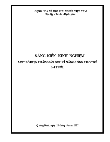 SKKN Một số biện pháp giáo dục kĩ năng sống cho trẻ 3-4 tuổi tại Trường Mầm non Phú Thủy