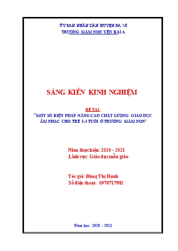 SKKN Một số biện pháp nâng cao chất lượng hoạt động giáo dục Âm nhạc cho trẻ 3-4 tuổi ở Trường Mầm non Yên Bài A