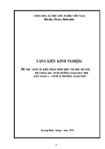 SKKN Một số biện pháp phối hợp với phụ huynh để chăm sóc nuôi dưỡng giáo dục trẻ mẫu giáo 3-4 tuổi ở Trường Mầm non An Thủy