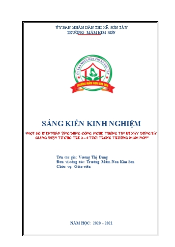 SKKN Một số biện pháp ứng dụng công nghệ thông tin để xây dựng bài giảng điện tử cho trẻ 3-4 tuổi trong Trường Mầm non Kim Sơn