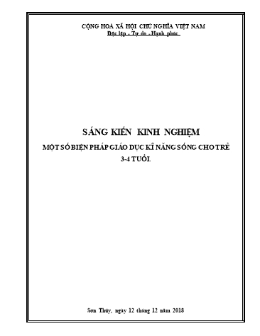 SKKN Một số biện pháp giáo dục kỹ năng sống cho trẻ 3-4 tuổi tại Trường Mầm non Sơn Thủy