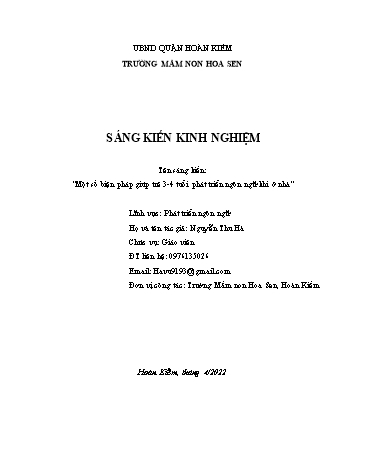 SKKN Một số biện pháp giúp trẻ 3-4 tuổi phát triển ngôn ngữ khi ở nhà