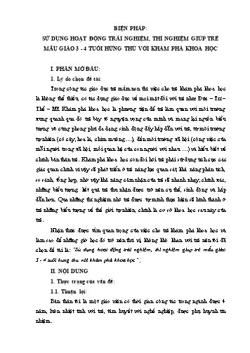 SKKN Sử dụng hoạt động trải nghiệm, thí nghiệm giúp trẻ mẫu giáo 3-4 tuổi hứng thú với khám phá khoa học